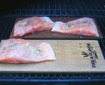 Salmon on planks on grill