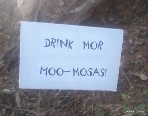 Sign telling of approaching Moo-Mosas