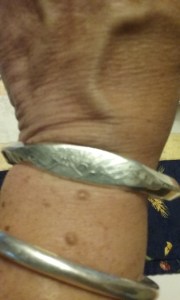 Silver Bracelet with mountains and sun etching